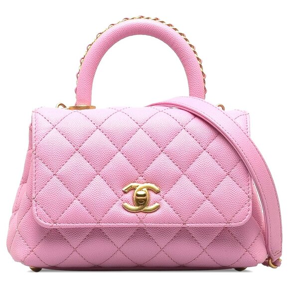 CHANEL Caviar Quilted Mini Coco Chain Handle Flap Bag Pink - Picture 1 of 10